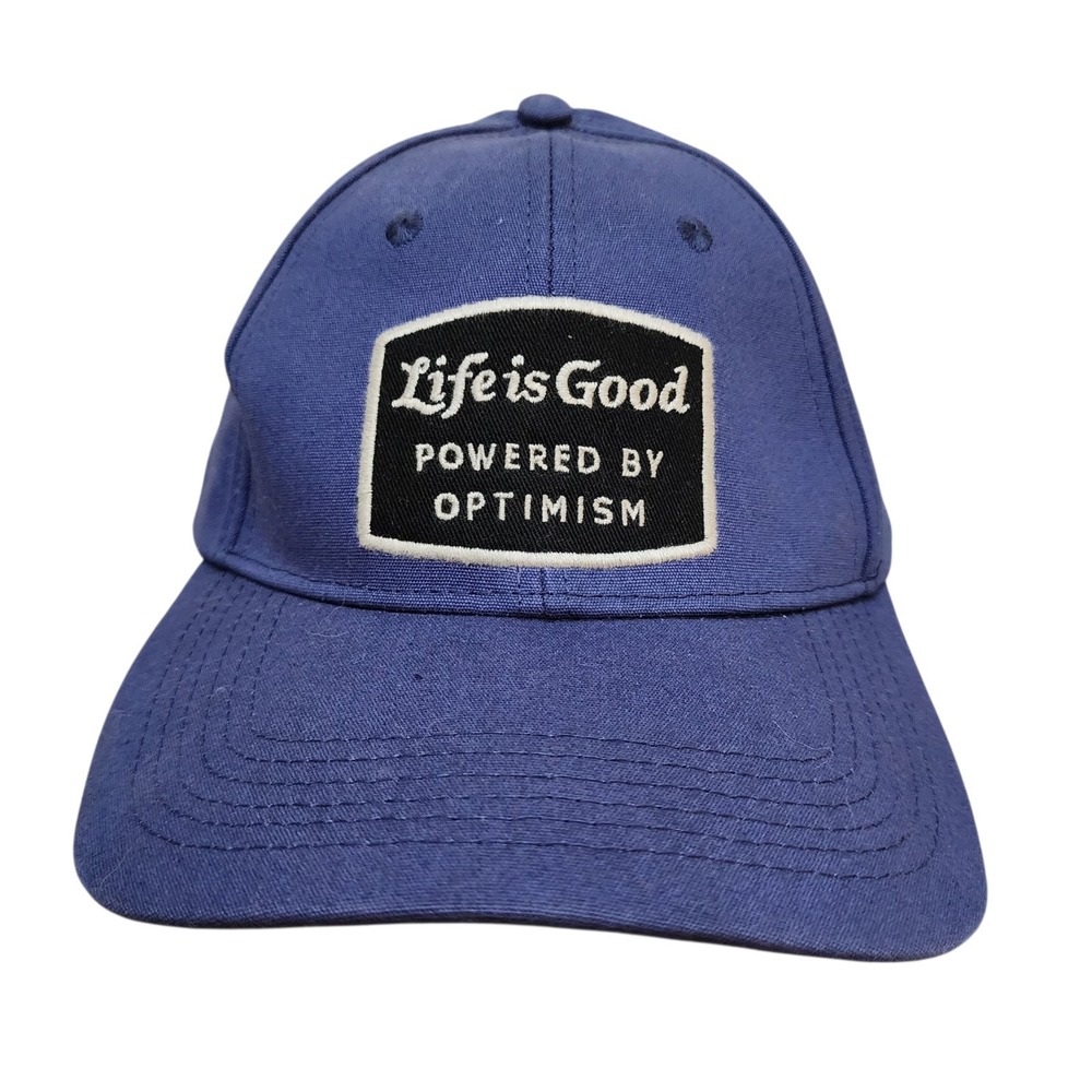 Life Is Good Powered By Optimism Blue Adjustable SnapBack Baseball Cap Hat NWT